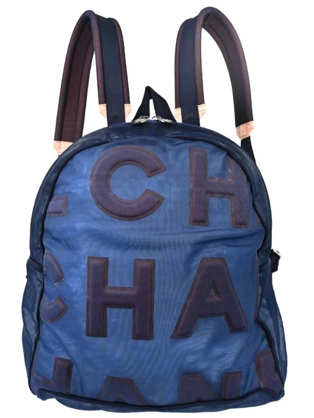 Chanel Blue Nylon Mesh Doudoune Logo Backpack KQ00853